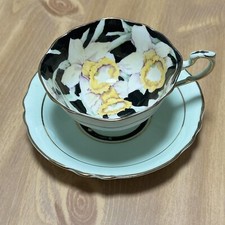 PARAGON - Xícara de chá e pires vintage de tulipa narcisos - Preto, dourado e verde perfeito comprar usado  Enviando para Brazil