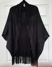 Poncho CHARLIE PAIGE mistura acrílica clássico preto com franjas cinza tamanho único comprar usado  Enviando para Brazil