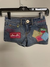 Shorts jeans Guess adesivos decorativos menina tamanho 7 vintage Y2K ponto RARO comprar usado  Enviando para Brazil