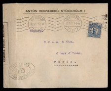 DR WHO 1917 SUÉCIA À FRANÇA WWI CENSOR w380 comprar usado  Enviando para Brazil