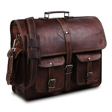 Bolsa satchel masculina 18" couro de cabra mensageiro real laptop genuíno marrom pasta comprar usado  Enviando para Brazil