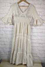 Vestido maxi mágico boho camponês cigano pradaria ilhós em camadas marfim bordado grande comprar usado  Enviando para Brazil