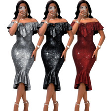 Vestido feminino de lantejoulas para noite -Sereia gola barco bodycon coquetel festa gala wear comprar usado  Enviando para Brazil