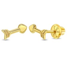 Brincos de ouro 14k com flechas de coração de amor para crianças/crianças/meninas parafuso de segurança traseiro comprar usado  Enviando para Brazil