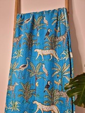 Usado, Roupa de cama de verão com estampa de animais azul algodão Kantha queen hippie cobertor reversível comprar usado  Enviando para Brazil