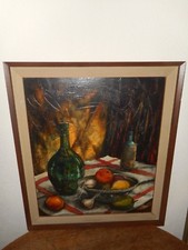 Grande Antigo Pintura A Óleo, {stilllife com frutas, legumes e vinho, é assinado}. comprar usado  Enviando para Brazil
