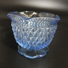 Vtg Indiana Ice Blue Diamond Point Hex Ruffled Edges 3" Tall Dish/Candle Holder comprar usado  Enviando para Brazil