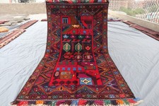 3x6 Vintage Baluchi Pictorial Kilim Dywan – jasnoczerwony afgański plemienny płaski splot., używany na sprzedaż  Wysyłka do Poland