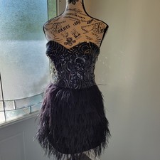 Vestido fantasia Bebe IsIs tamanho pequeno ouro preto lantejoulas penas sem alças saia S top comprar usado  Enviando para Brazil