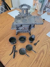 Fogão a lenha vintage em miniatura de ferro fundido crescente com acessórios comprar usado  Enviando para Brazil