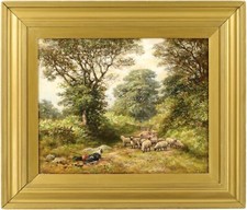 Pintura a óleo antiga de ovelhas em uma paisagem escola britânica do século XIX, usado comprar usado  Enviando para Brazil