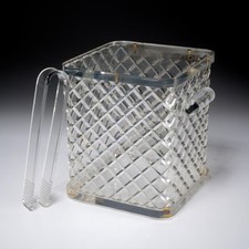 Antigo balde de gelo acrílico MCM Lucite com pinças acolchoadas padrão diamante tampa articulada comprar usado  Enviando para Brazil