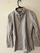 Usado, Camisa Hugo Boss masculina slim fit botão sólido 16 cinza xadrez designer moderno comprar usado  Enviando para Brazil