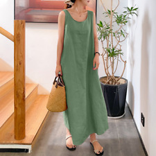 Vestido feminino com bolsos soltos de algodão e linho gola redonda vestido sem mangas comprar usado  Enviando para Brazil