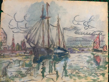 Aquarelle marine ancienne d'occasion  Hautefort