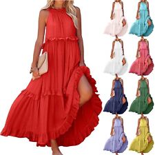 Vestido longo feminino verão boho babado casual fluido praia swing festa maxi vestido, usado comprar usado  Enviando para Brazil