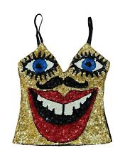 Desconto Universo Arte Usável Lantejoulas Face Top Feminino Pequeno Preto Dourado Bigode comprar usado  Enviando para Brazil