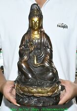 Estátua vaso Buda Deusa Lótus Guanyin KwanYin Assento Dourado Bronze Chinês Antigo 10", usado comprar usado  Enviando para Brazil