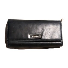 Carteira clutch vintage DKNY preta couro genuíno com zíper CLÁSSICA, usado comprar usado  Enviando para Brazil