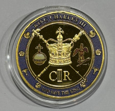 2023 King Charles III medalha lembrança coroação banhada a ouro moeda cápsula 29,1 g comprar usado  Enviando para Brazil