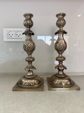 Używany, FARGET Warszawa Plated Brass Shabbat Candlesticks Poland - Judaica na sprzedaż  Wysyłka do Poland