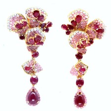 Brincos de dois tons de prata esterlina 925 rubi vermelho, safira rosa e zircão branco comprar usado  Enviando para Brazil