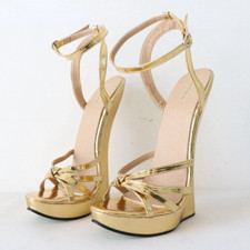 Sandálias femininas metálicas salto alto anabela costas estreitas alças unissex salto alto comprar usado  Enviando para Brazil