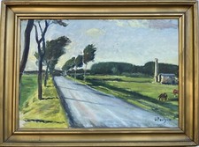 Pintura a óleo impressionista Poulsen verão campo estrada árvores cavalos fazenda comprar usado  Enviando para Brazil