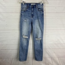 Jeans feminino escondido Zoey angustiado mãe tamanho 24 azul bolsos elásticos cintura alta comprar usado  Enviando para Brazil