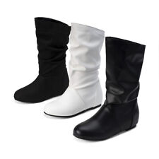 Botas femininas planas de couro sintético salto cunha interno panturrilha média tamanho UA b274 comprar usado  Enviando para Brazil