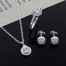 Moda Mujer Boda Plata 925 Cristal Collar Pendiente Anillo Joyería Set segunda mano  Embacar hacia Mexico