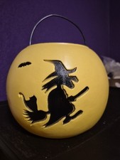 Usado, Balde de doces amarelo vintage Halloween truque ou guloseima bruxa e gato comprar usado  Enviando para Brazil