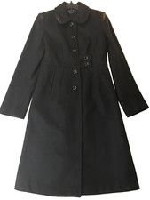 Sobretudo longo French Connection preto mistura de lã virgem colarinho Peter Pan tamanho 4 comprar usado  Enviando para Brazil