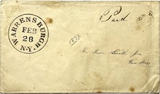 CUBIERTA SIN SELLO 1852 WARRENSBURGH NY WARE MA PAGADO 3 OBLEAS SELLO PERSEVERAR LEMA segunda mano  Embacar hacia Mexico