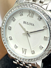 Relógio feminino Bulova 96L297 quartzo prata mostrador aço 32mm cristais moldura de destaque comprar usado  Enviando para Brazil