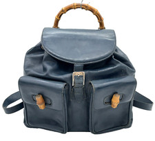 Mochila de cordão autêntica Gucci couro azul marinho 003.2058 NS051078 comprar usado  Enviando para Brazil