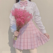 Uniforme escolar JK saias xadrez rosa cintura alta saias plissadas vestido estudantes comprar usado  Enviando para Brazil