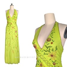 Vestido maxi vintage Cassandra Stone baile XL verde Y2K malha miçangas floral glam comprar usado  Enviando para Brazil