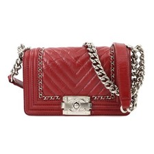 Bolsa de ombro CHANEL BOY CHANEL pequena corrente couro vermelho A67085 Chevron 90285044 comprar usado  Enviando para Brazil