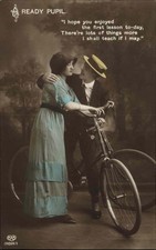 EAS Homem Ensinando Mulher a Andar de Bicicleta Antiga TINTURA RPPC comprar usado  Enviando para Brazil