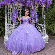 Vestidos de baile de formatura lavanda princesa Quinceanera 3D flores arcos doces 15, usado comprar usado  Enviando para Brazil