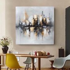 Pintura abstrata em tela pintura a óleo abstrata grande arte de parede cidade dourada, usado comprar usado  Enviando para Brazil