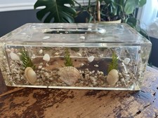 Capa de caixa de tecido acrílico vintage transparente Lucite ~ Conchas náuticas praia marinhas comprar usado  Enviando para Brazil