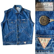 Colete jeans masculino vintage anos 90 Guess tamanho médio em azul comprar usado  Enviando para Brazil