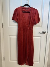 Vestido envoltório marinho camada viola veludo vermelho médio com bolsos mangas esvoaçantes comprar usado  Enviando para Brazil
