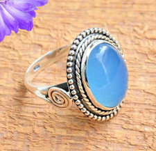 Blauer Chalcedon Edelstein 925 Sterling Silber Handarbeit Schmuck Ring alle G... comprar usado  Enviando para Brazil