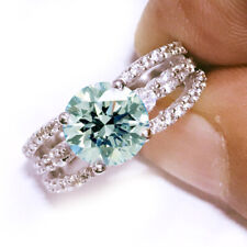 Anel de noivado de diamante moissanita redondo branco azul Vvs1 3,05 ct prata 925 comprar usado  Enviando para Brazil