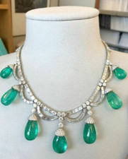 Usado, Colar fino Tear Drops verde esmeralda com formato redondo e baguete CZ 185,45TCW  comprar usado  Enviando para Brazil