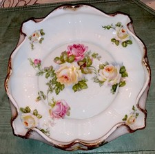 Usado, Antiga tigela de porcelana SILESIA FRISADA/EM FORMA DE 10” com ouro, rosas multicoloridas, EXCELENTE comprar usado  Enviando para Brazil