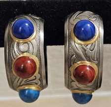 BRINCOS VINTAGE AFEGÃOS TURCOS DE ARGOLA TRIBAL PRATA E OURO PEDRAS PRECIOSAS comprar usado  Enviando para Brazil